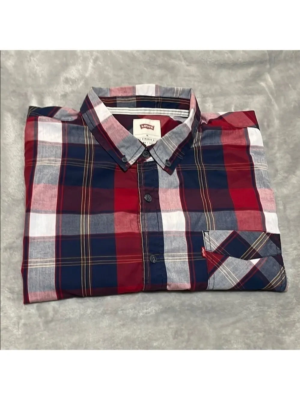 Levi's Men's Red and Blue Plaid Shirt  Size Medium